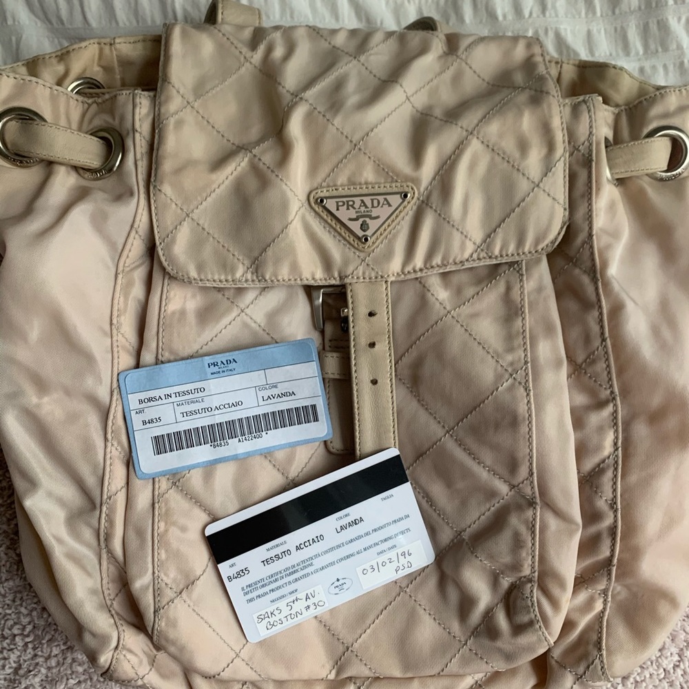 So cute!!! Prada Lavanda Quilted Backpack